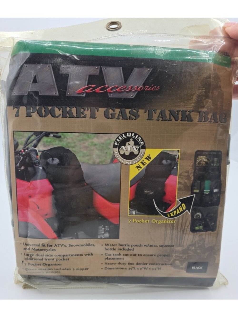 Fieldline Gas Tank Saddle Storage Bag 7 Organizer Pockets 35" x 9" x 3.5" Black